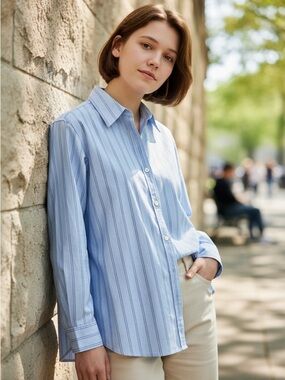Lauren Ralph Lauren Blue Contrast Striped Long Sleeve Button Down Shirt Size L